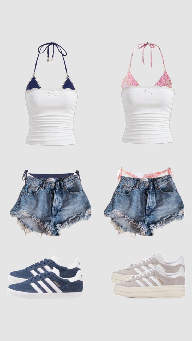 four pieces of clothing including shorts, tank top and sneakers