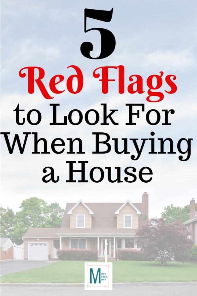 a house with the words red flags to look for when buying a house