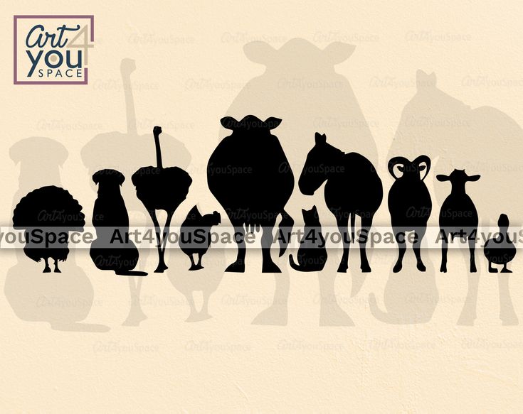 the silhouettes of farm animals and their babies are shown in front of a beige background