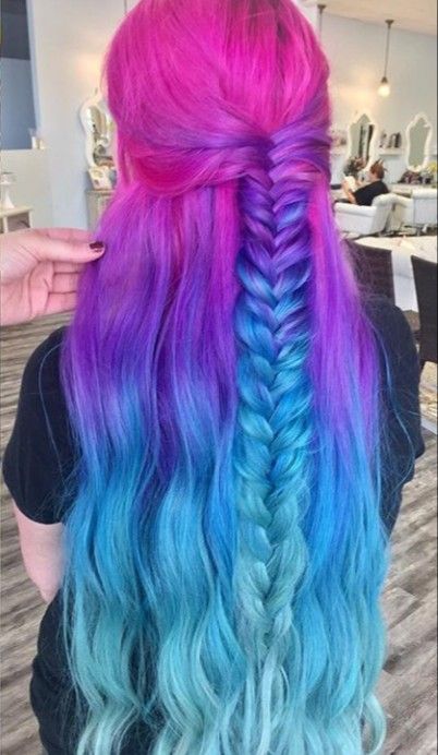 Pink purple blue hair Unicorn Hair Dye Colors, Pink And Purple And Blue Hair, Blue And Pink Hair Ombre, Pink Purple Blue Ombre Hair, Light Blue And Pink Hair, Pink Purple Blue Outfit, Color For Red Heads, Pink And Blue Ombre Hair, Pink And Blue Hair Ideas