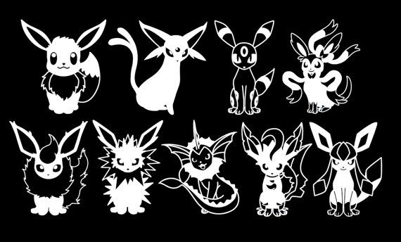 the pokemon silhouettes are all white and have different shapes, sizes, and colors