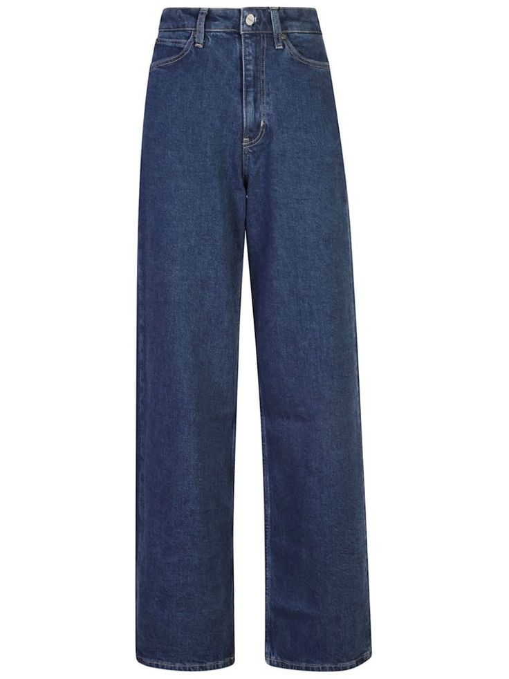 indigo blue stretch-cotton washed denim high-rise wide leg front button fastening belt loops classic five pockets Calvin Klein Jeans Women, City Dress, Wide Jeans, Summer Beach Wear, Washed Denim, Wide Leg Denim, Indigo Blue, Calvin Klein Jeans, Denim Wash