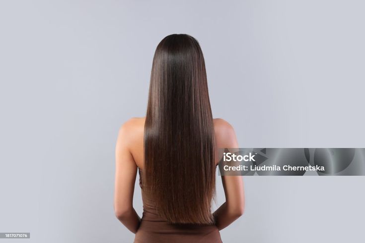 Hair styling. Woman with straight long hair on grey background, back view. Hair Side View, Straight Long Hair, Long Straight Hair, Back View, Grey Background, Gray Background, Side View, Hair Styling, Long Hair