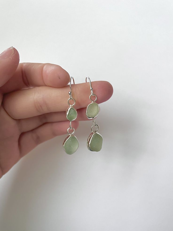 Green Dangle Earrings In Recycled Glass, Green Dangle Earrings With Recycled Glass, Green Recycled Glass Dangle Earrings, Nickel-free Teardrop Recycled Glass Jewelry, Nickel-free Teardrop Earrings In Recycled Glass, Nickel-free Teardrop Earrings Made Of Recycled Glass, Green Sea Glass Earrings With Ear Wire, Teardrop Sea Glass Earrings With Ear Wire, Handmade Sea Glass Dangle Earrings