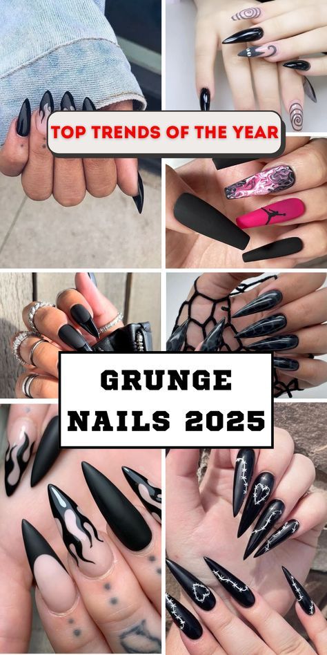 Grunge Nails Ideas, Short Almond Designs, Purple Nails Ideas, Almond Designs, Nails 2025, Matte Black Background, Long Stiletto Nails, Short Almond Nails, Edgy Accessories