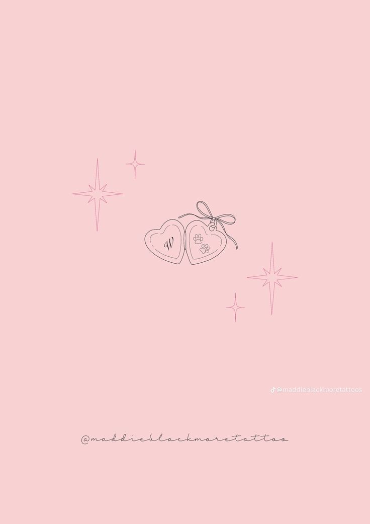 two hearts on pink background with stars in the sky and one has a bow around its neck