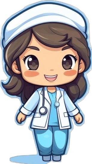 a cartoon nurse with a stethoscope on her head and wearing scrubs