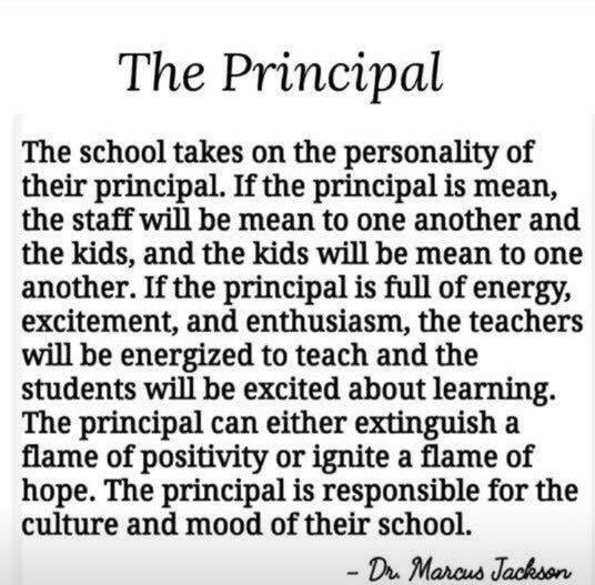 a poem written in black and white that says, the principals