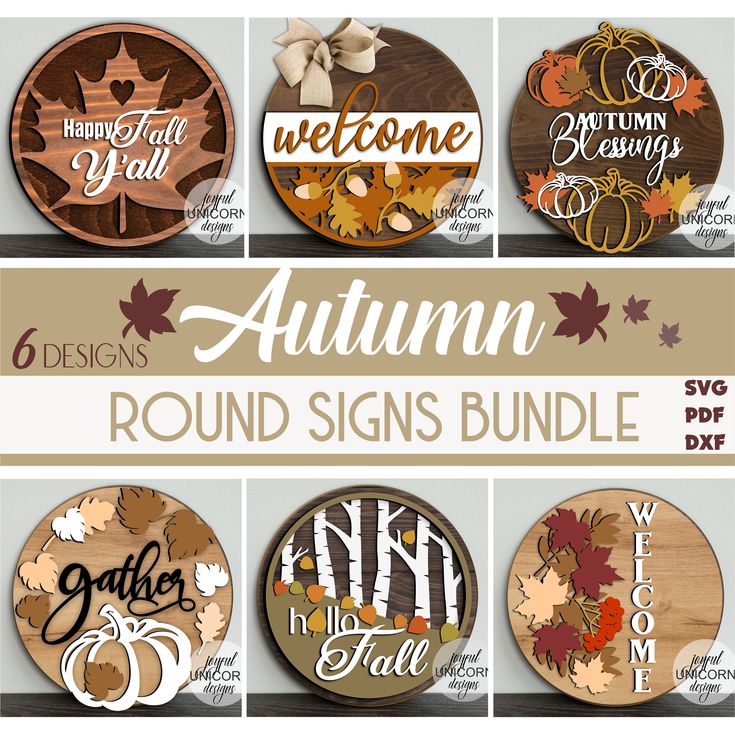 the autumn round signs bundle is shown