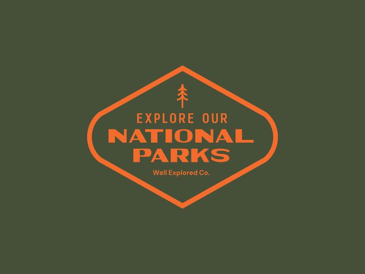 the national parks logo is shown in an orange and green color scheme with pine trees