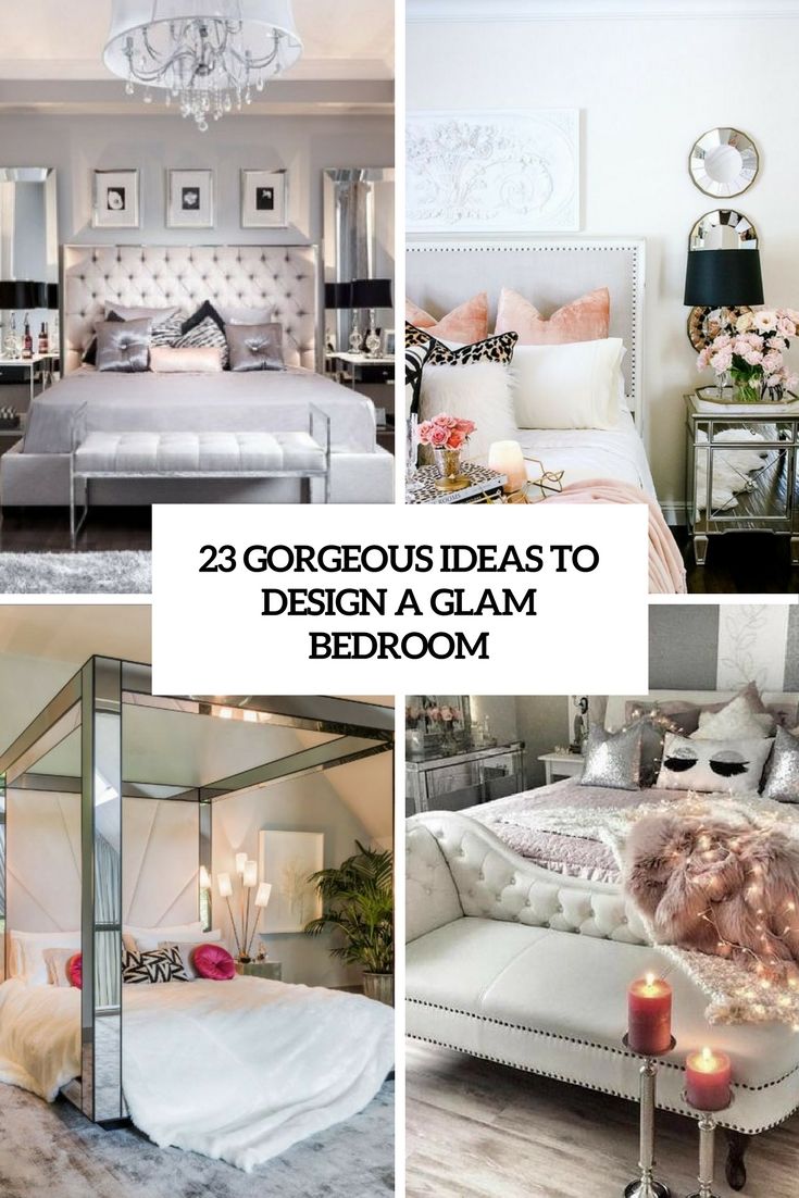 the collage shows different types of bedroom furniture and decor, including a canopy bed