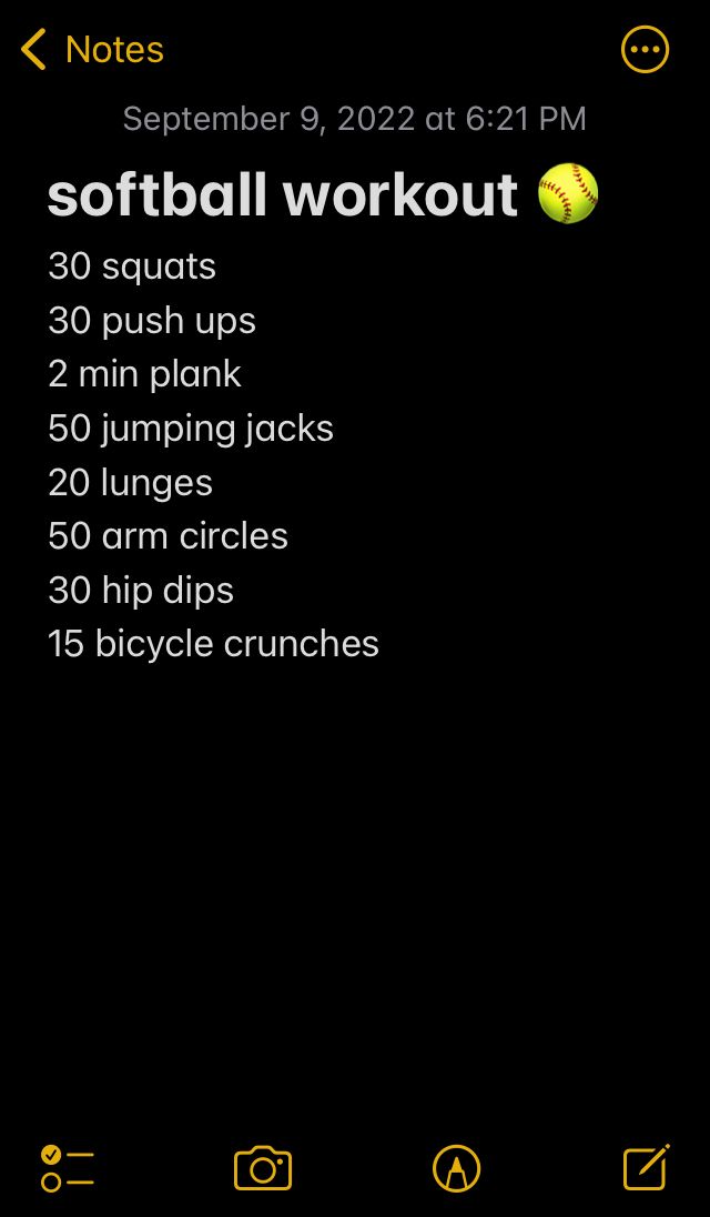 the softball workout schedule is displayed on an iphone screen, and it's time to start