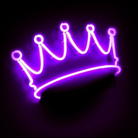 a neon purple crown on a black background