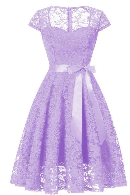 A| Bridelily New Solid Lace U-Neckline Dresses - S / Light Purple - lace dresses Trendy Lace Dresses, Emerald Green Lace Dress, White Lace Long Sleeve Dress, White Lace Cocktail Dress, Prom Season, Green Lace Dresses, Crochet Lace Dress, Lace Formal Dress, Lavender Dresses