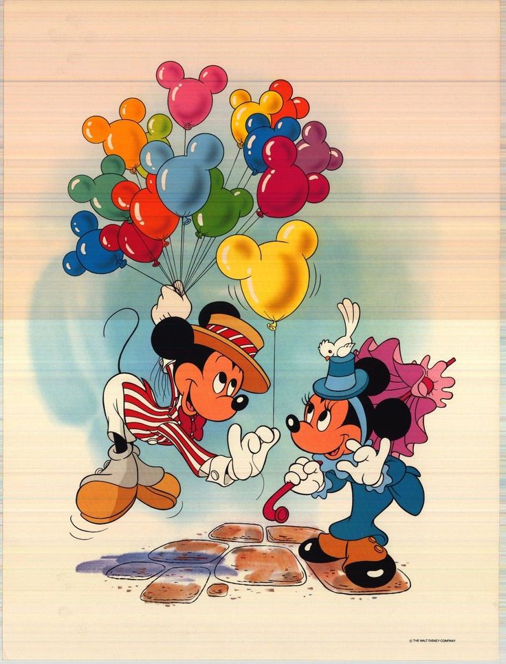 an image of mickey and minnie mouse with balloons