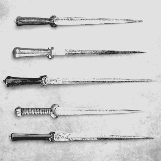 four different types of knives are shown in black and white