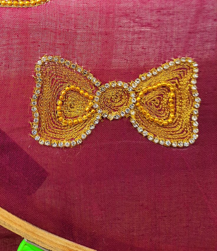 #aariwork #aariworkforbeginners #aariworkembroidery #bowdesign #stonechain #ballchain #zigzagstitch #chainstitch #chainstitchfilling Aari Work Embroidery, Zigzag Stitch, Aari Work, Bow Design, Chain Stitch, Ball Chain, Zig Zag, Glue, Embroidery