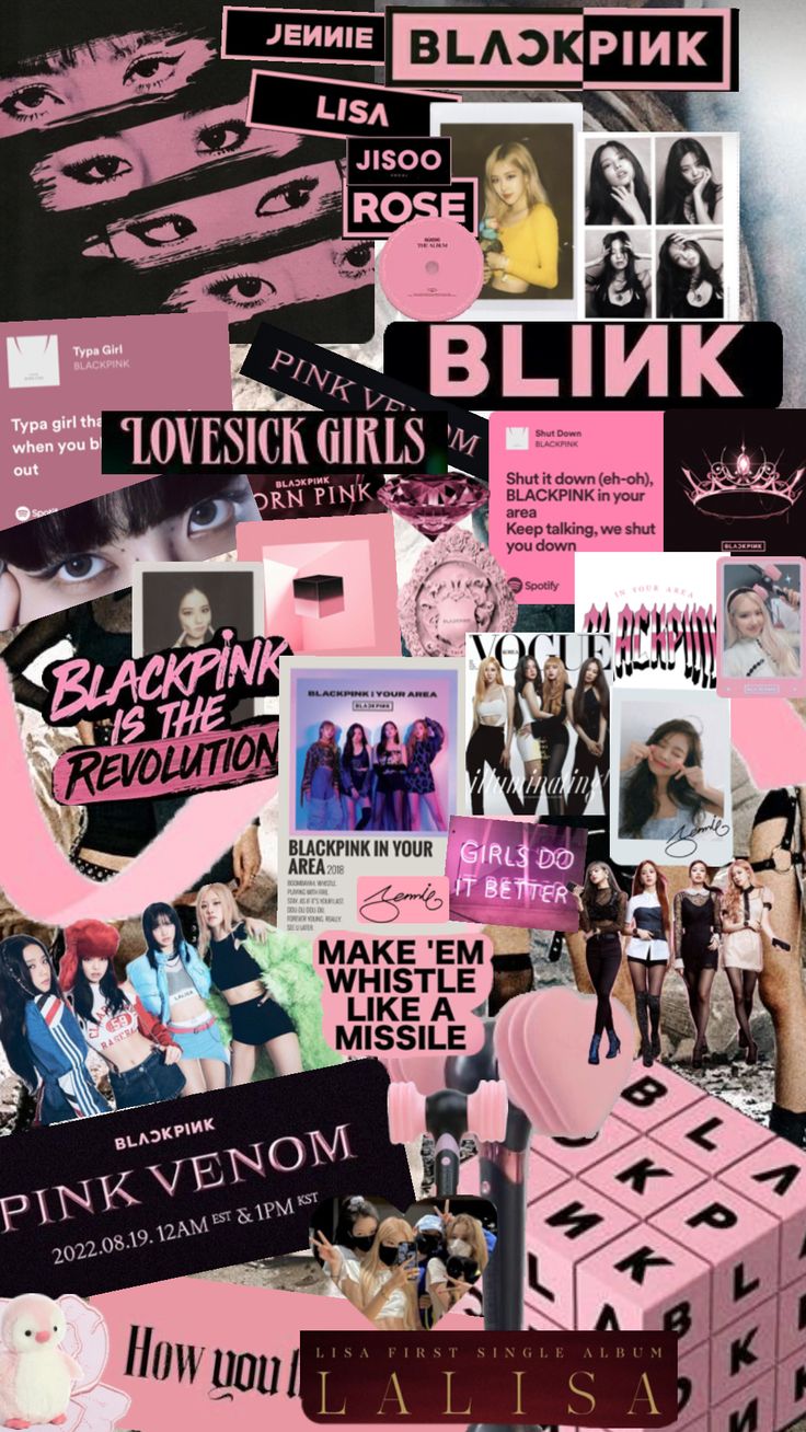 a collage of pink and black images