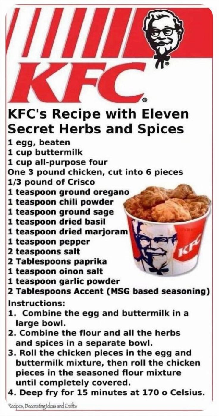 an advertisement for kfc's recipe with eleven secret herbs and spices