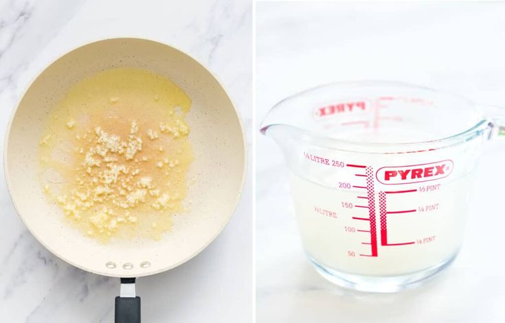 two pictures side by side one shows ingredients in a measuring cup and the other shows what's inside