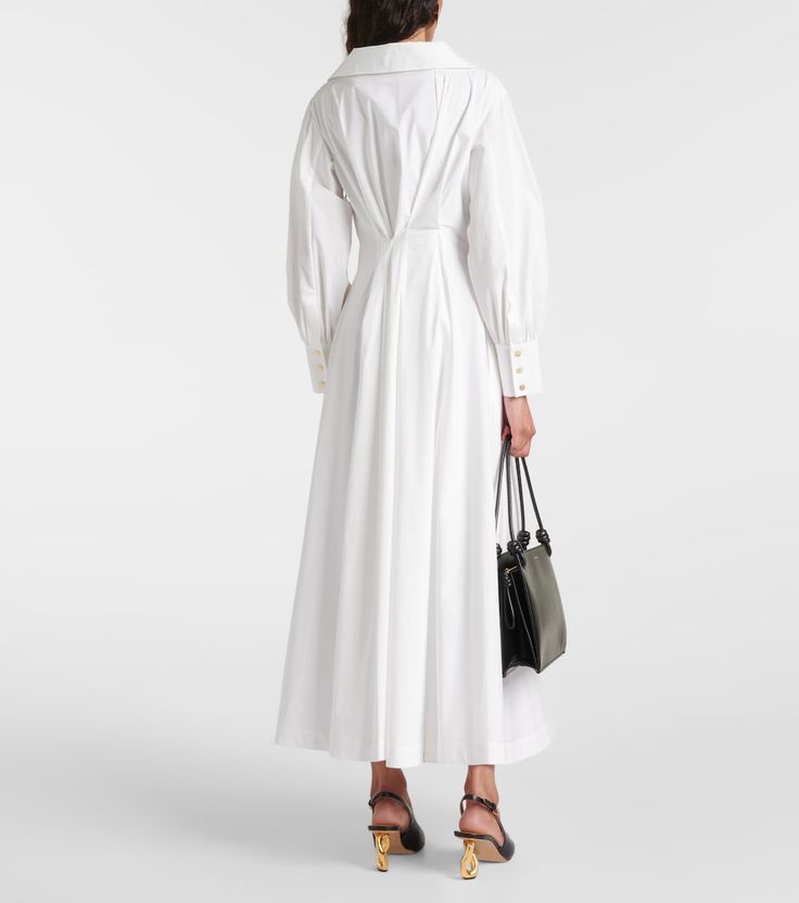 Isabela cotton-blend midi dress in white - Altuzarra | Mytheresa Cotton A-line Midi Dress For Evening, Classic Evening Cotton Dresses, Formal A-line Cotton Shirt Dress, Spring Cotton Midi Dress, Formal Cotton A-line Midi Dress, Elegant Cotton Workwear Dresses, Elegant Cotton Dress For Work, Elegant Cotton Midi Dress For Work, Cotton A-line Office Dress