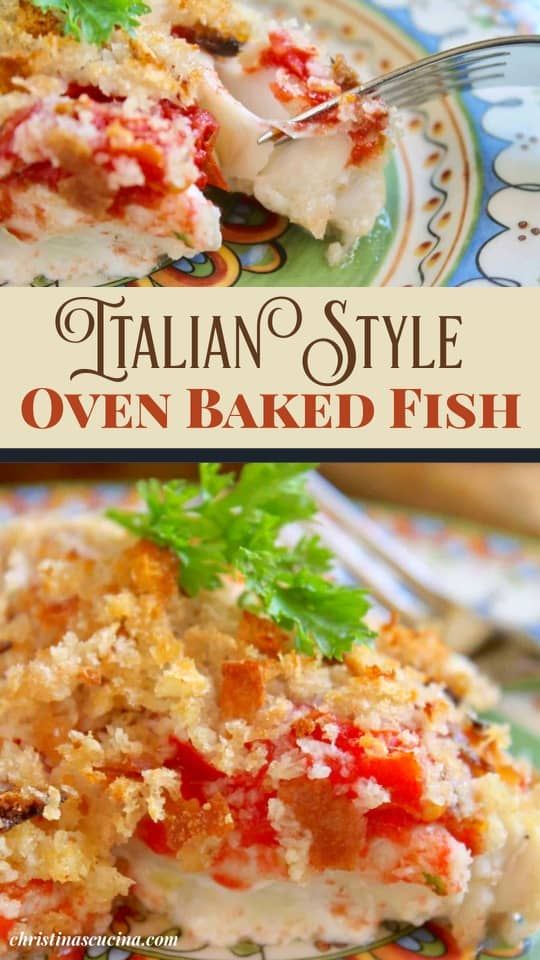 italian style oven baked fish on a plate