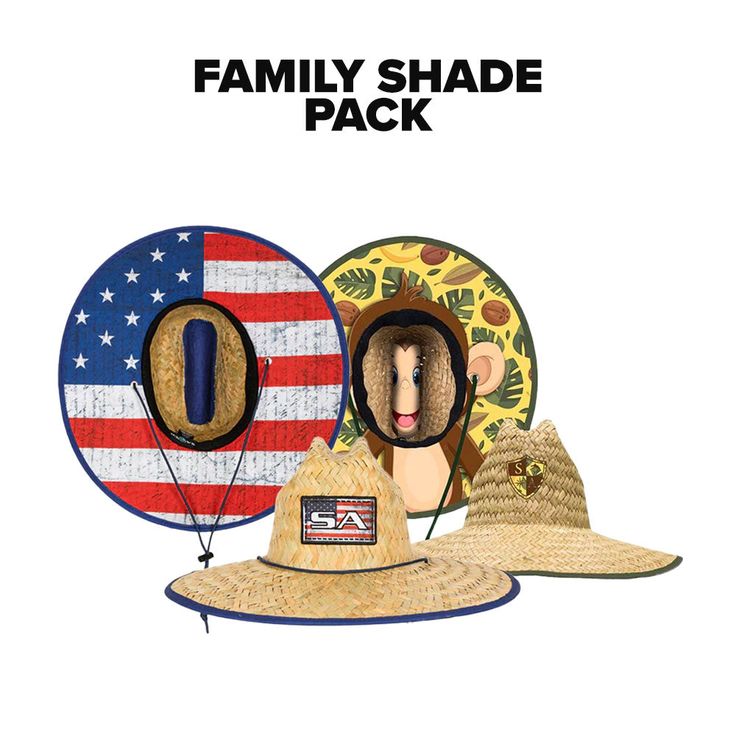 The Family Shade Pack combination will keep you and your little one in the outdoors but protected from the sun. With the SA Straw Hats both your faces will be shaded from the sun as you embark on a full day outdoors. Plus you each get to choose a Multi-Use Face Shield® design which is great sun protection. Pack Includes: Under Brim Straw Hat Kids Under Brim Straw Hat Free Gift Playful Sun Hat For Beach Season, Playful Sun Hat With Uv Protection For Outdoor, Playful Summer Travel Hat, Playful Uv Protection Hats For Outdoor Activities, Playful Summer Hats For Outdoor Activities, Fun Adjustable Sun Hat For Outdoor Activities, Fun Outdoor Sun Hat With Upf 50+, Fun Sun Hat With Upf 50+ For Outdoor, Fun Outdoor Bucket Hat