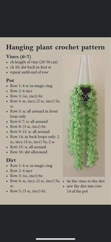 the instructions for hanging plant crochet pattern