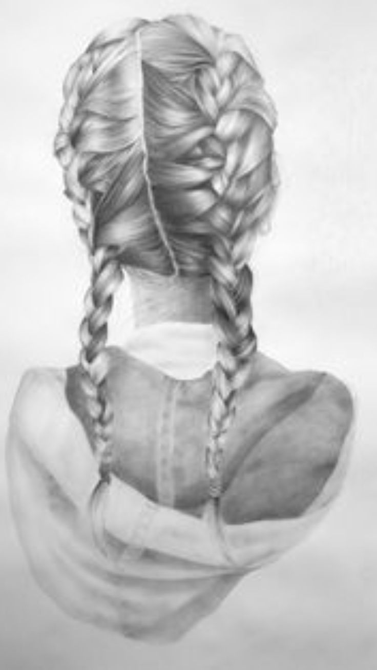 a drawing of a girl with braids in her hair looking down at the sky