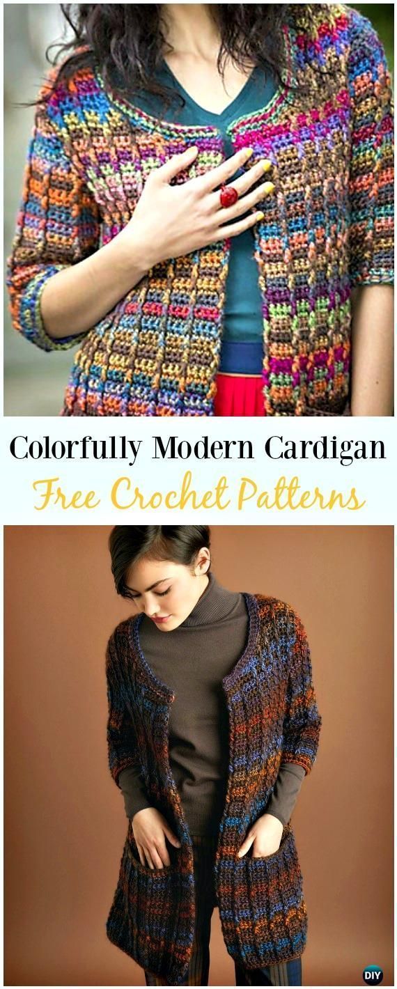 two pictures with text that says, colorful modern cardigan the crochet patterns