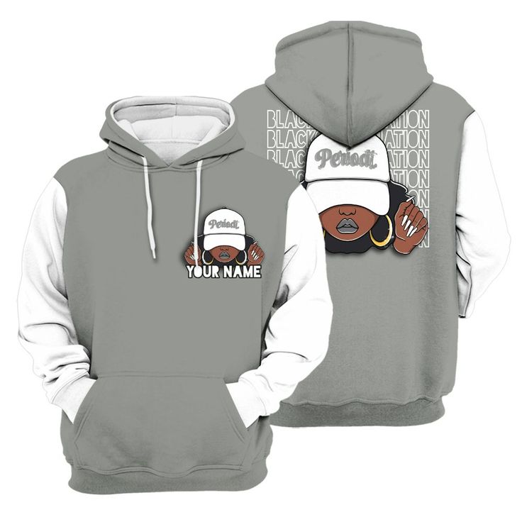 Brand Dunkare Paris Cement Grey 4s Varsity Jacket Custom Name Black Girl All Over Print Unisex Hoodie Gray Hip Hop Hoodie For Sports, Gray Varsity Hoodie For Streetwear, Gray Hooded Hip Hop Outerwear, Gray Hooded Outerwear With Graphic Print, Gray Casual Hoodie For Sports Events, Gray Hoodie For Sports Events In Fall, Gray Hoodie For Fall Sports Events, Grey 4s, Cement Gray