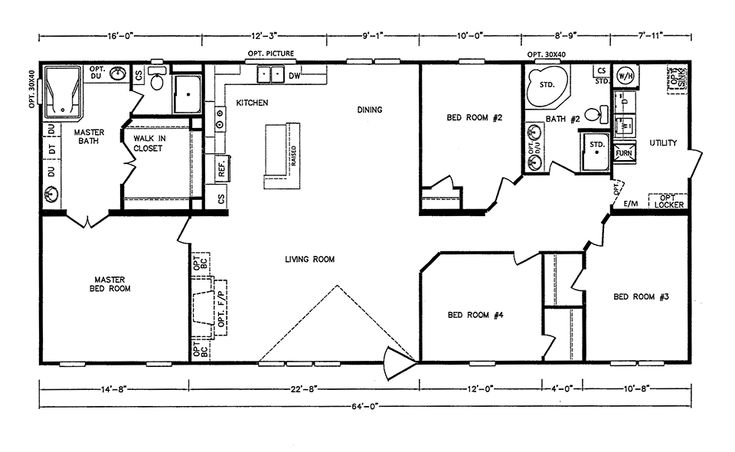 the floor plan for a mobile home with two bedroom and an attached kitchen, living room and