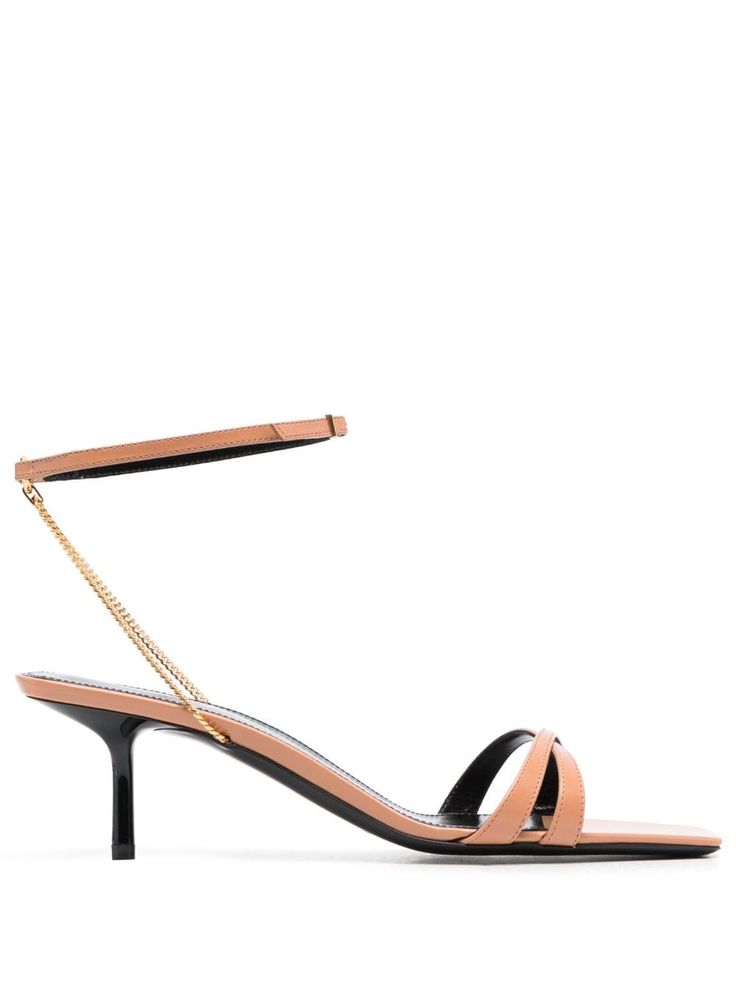 brown calf leather buckle-fastening ankle strap chain-link detailing open toe stiletto heel Sandals Brown, Chanel 2, Iconic Bags, Demi Fine Jewelry, Brown Sandals, Leather Buckle, Fine Earrings, Ballet Flat Shoes, Pump Sandals