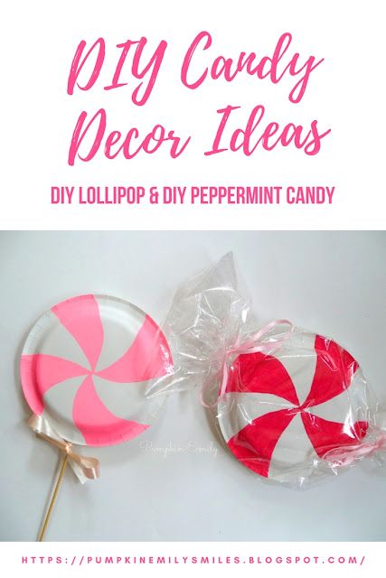 two candy lollipops in plastic bags with the text diy candy decor ideas