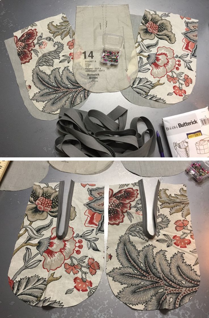 two pictures show how to make an embroidered table runner with scissors and fabric on it