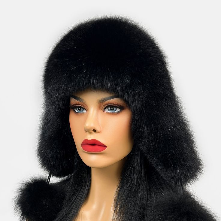 Material: Real Genuine Arctic Fox Fur & Leather Size: 56-59cm Condition: Brand New Colour: Black Black Faux Fur Hat For Fall, Black Hat With Faux Fur Lining And Ear Flaps, Black Hat With Ear Flaps For Fall, Winter Fur Felt Hats For Cold Weather, Black Hats With Faux Fur Lining For Cold Weather, Winter Fur Felt Hats With Faux Fur Lining, Winter Hat With Feather Trim, Luxury Winter Hats With Short Brim, Black Faux Fur Hat With Faux Fur Trim