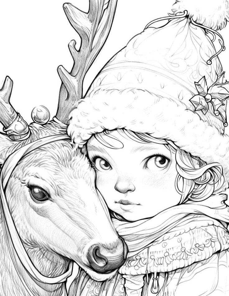 a drawing of a girl with a reindeer's head