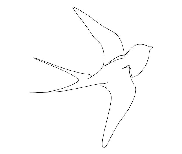 a single line drawing of a bird in flight with its wings spread out, viewed from the side