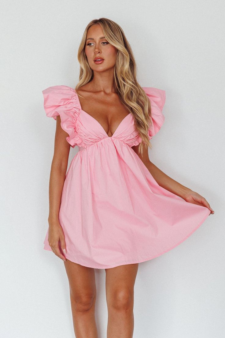 Look Like An Angel, Babydoll Dresses, Babydoll Mini Dress, Tie Up Heels, Pink Mini Dress, Puff Dress, Party Fits, Iron Material, Summer Party Dress