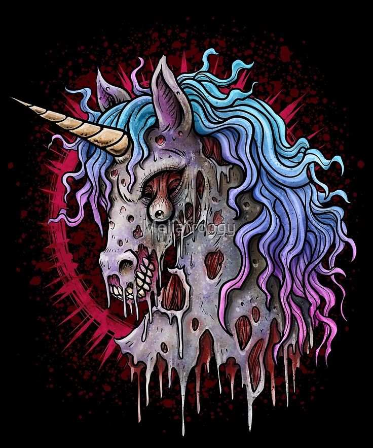 a drawing of a unicorn's head with long hair and horns, dripping paint on it