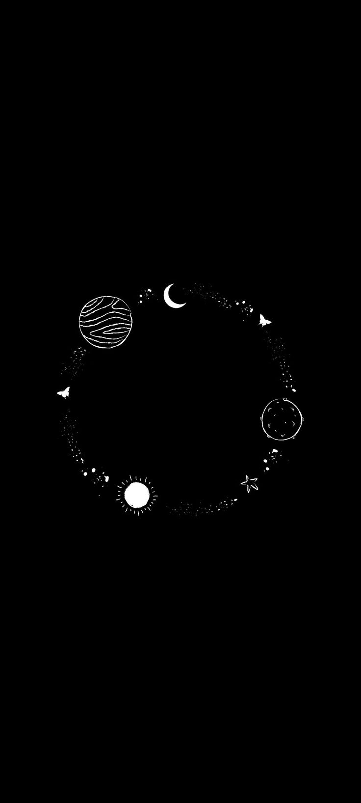 a black and white photo of the solar system with planets in it's orbit