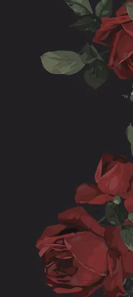 red roses on a black background with green leaves