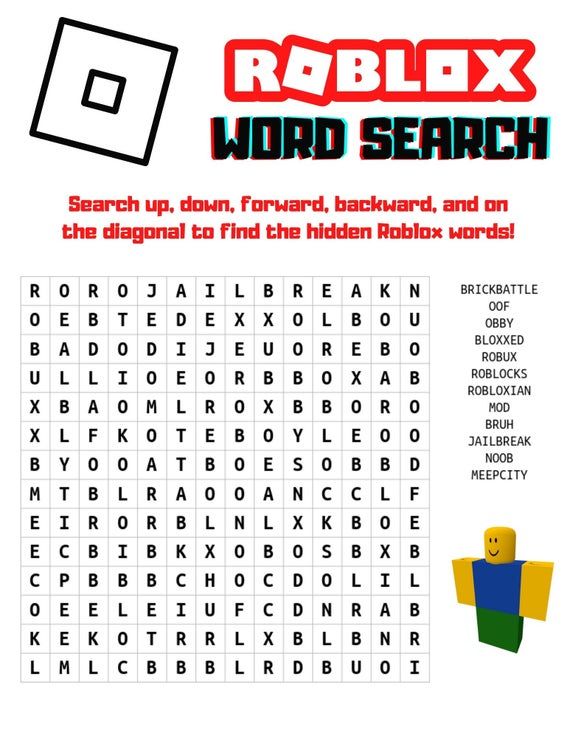 the word search page for roblex word search, which includes words and pictures