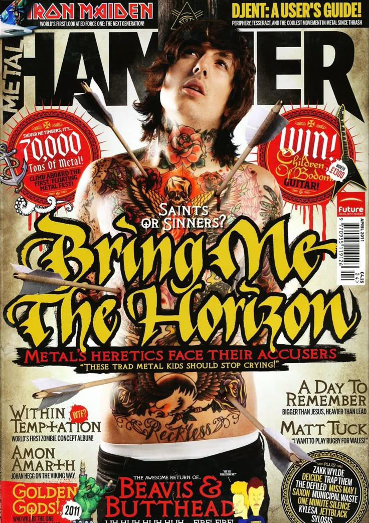 the front cover of hammer magazine, featuring an image of a man with tattoos on his chest