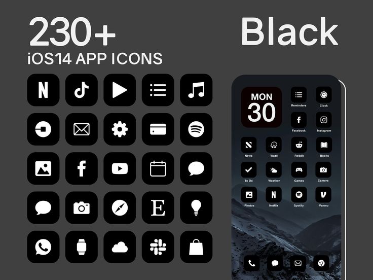 the black and white icons are displayed in this graphic design set, which includes an image of