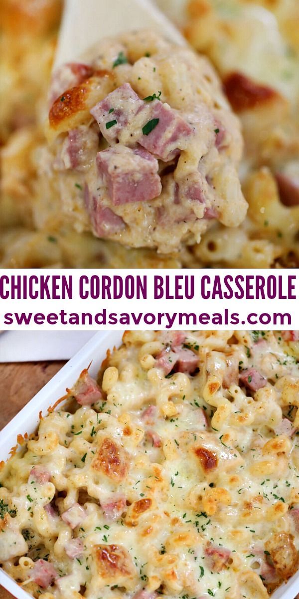 chicken cordon bleu casserole with ham and cheese