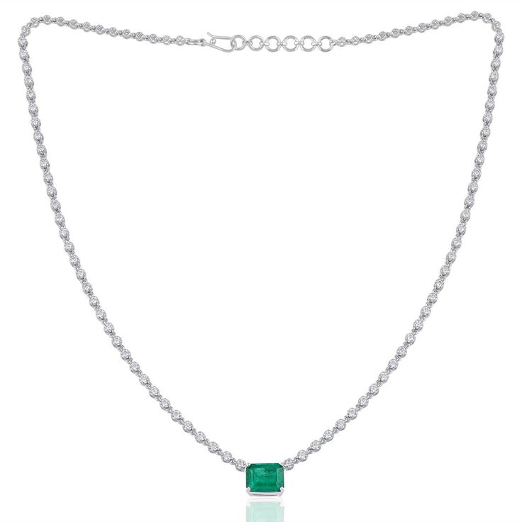 Zambian Emerald Pendant H/SI Diamond 14k White Solid Gold Necklace Gift 4.96 Tcw Formal White Gold Emerald Necklace, Classic White Gold Emerald Necklace With Diamond Accents, Classic Emerald Necklace With Diamond Accents For Formal Occasions, Classic Emerald And Diamond Necklace, Classic Emerald Necklace With Diamond Accents For Formal Events, Classic Hallmarked Emerald Necklace With Diamonds, Classic Hallmarked Emerald And Diamond Necklace, Classic Hallmarked Diamond Emerald Necklace, Classic Formal Emerald Necklace With Hallmark