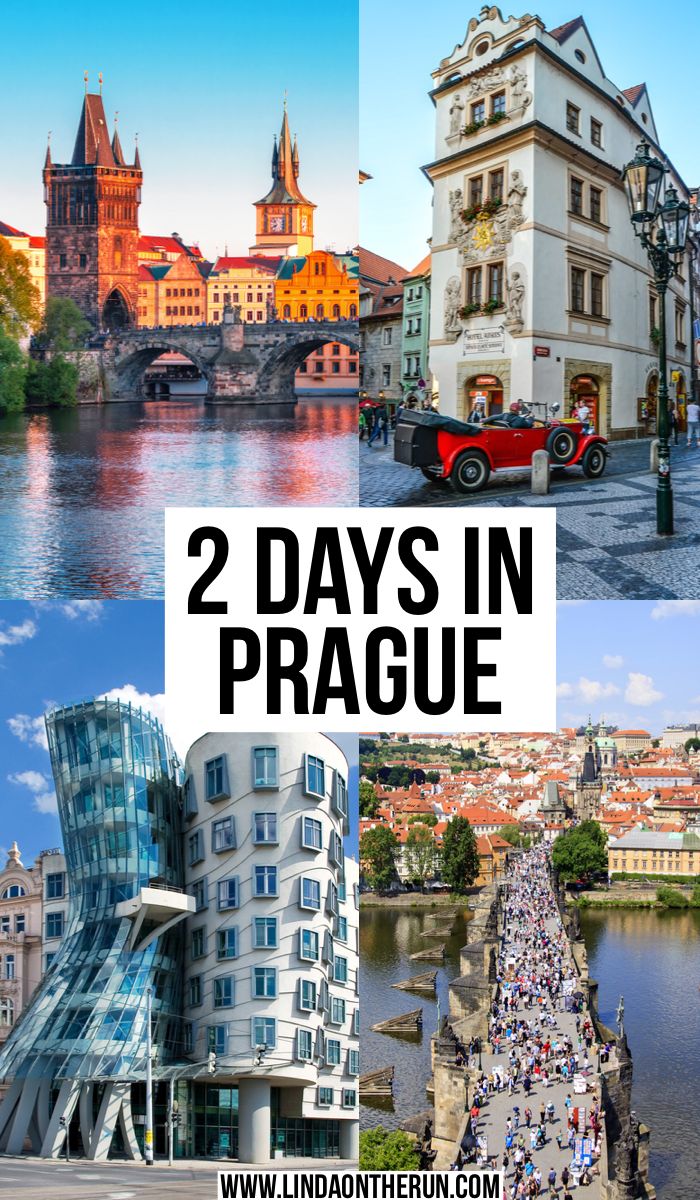 two days in prague with pictures of buildings and people walking along the river