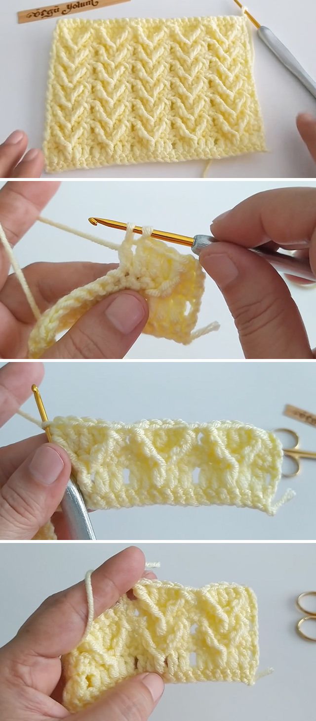 crochet stitches are being used to knit the stitchs on the knitting needles