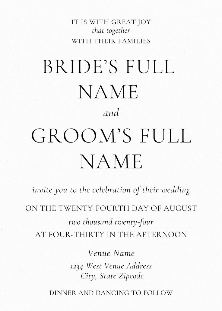 a wedding card with the words bride's full name and groom's full name